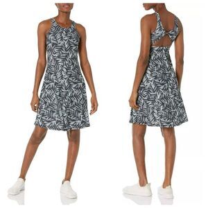Prana Size XS Skypath Sleeveless Knee Dress Built In Bra Cutout Floral Gray